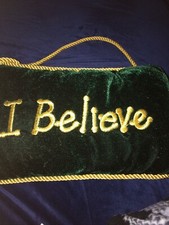 Vintage Religious Embroiderd Velvet Pillow With Cording 9 1/2 X 6 1/2