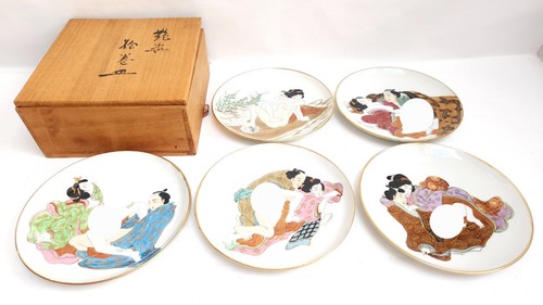 Japanische Erotik Kunst Shunga gemalt auf Teller Papier Bild Ukiyo-e Holzschnitt