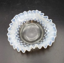 Vtg Fenton Hobnail Opalescent White to Clear Ombre Glass Bowl Candy Dish Crimped