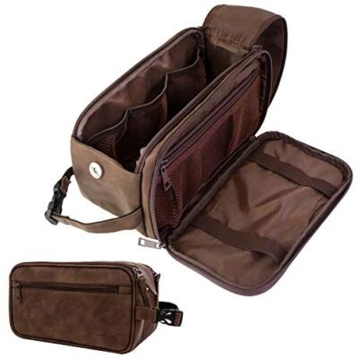 Large Men's Leather Toiletry Bag Travel Shaving Dopp Kit Organizer