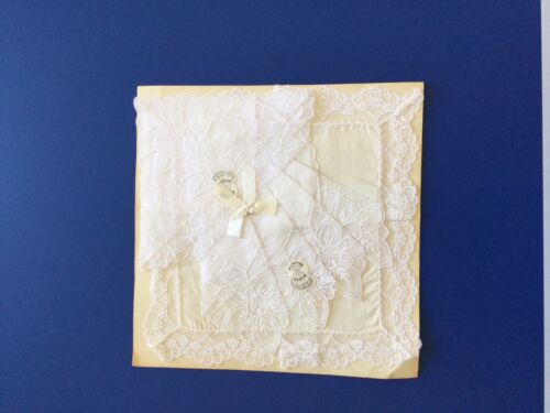 Pair Vntg Bridal Linen & Lace Desco Wedding Handkerchief Heirloom NOS Austria