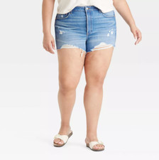Universal Thread Jean Shorts Women's High-Rise Cutoff Mini Raw Hems Size 18 Blue