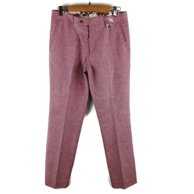 Paisley & Gray Downing Mens' Slim Fit Pant Pink Linen Blend Size W32