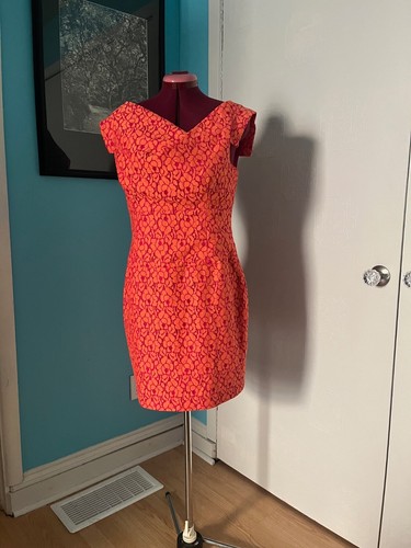 NWOT Black Halo Orange Lace Patterned Jackie O Pencil Dress US Size 12