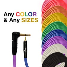 Right Angle 1/4" TRS to 3.5 TS Male Unbalanced Cable - Custom Length, Color Cord