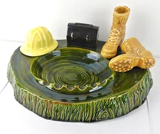 Vintage Glazed Ceramic Construction Worker Jumbo Ashtray - Conversation Piece