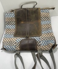Myra Intrigued Backpack Bag Leather Canvas Bookbag Upcycled Boho Rugged Roomy
