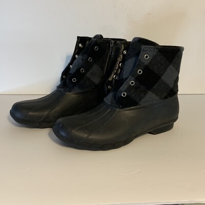 Sperry Saltwater Buffalo Check Duck Boot Black Gray Size 11  display picture 1