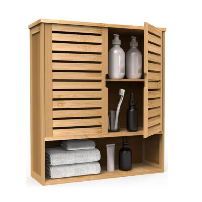 Badschrank Bambus Badezimmerschrank XXL Wandschrank mit Ablage Wand Bad  Beige | eBay.de