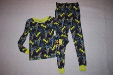 Boys L/S Knit Pajamas Set BATMAN SUPERHERO Navy Blue  Bright Lime Green SIZE 8