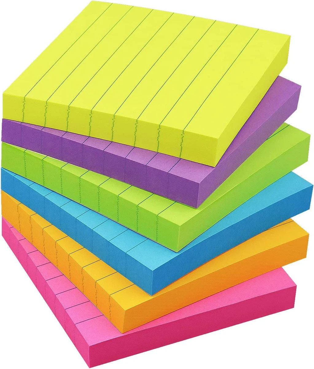 Sticky Notes with Lines Lined Sticky Notes 3X3 Bright Multi Colors 6 Pads  100 Sh