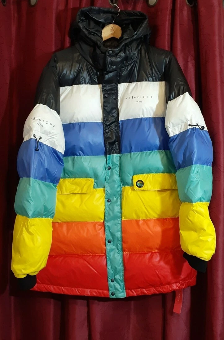 Vie Riche Paris Cold Hearted Bubble Jacket Full Zip Mens Multicolor Sz XL