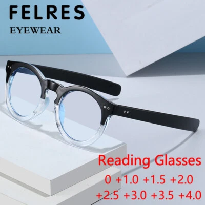 FELRES Classic Round Anti Blue Light Reading Glasses For Men Women Presbyopic Readers
