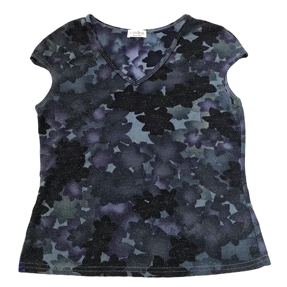 90s Y2K Top Floral Sheer Metallic Fairy Grunge Stretch Jonden Watercolor Mermaid - Image 3 of 4