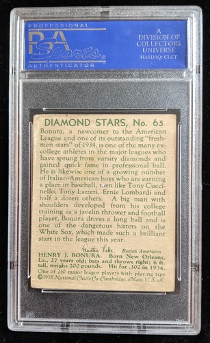 1935 Diamond Stars ZEKE BONURA Chicago White Sox #65 PSA 2 Good 40141605 - Picture 2 of 2