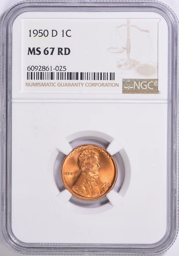 1950 D Lincoln Cent NGC MS67 RED POP 186/5 Book Value $1250