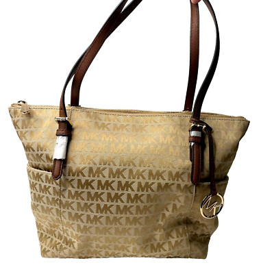 Michael Kors Signature Jet Set Tote Bag - Beige, Zip Closure, NWT
