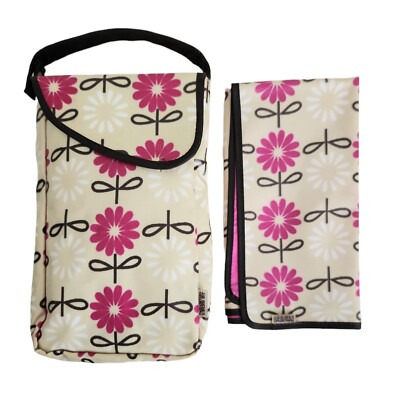 JJ Cole Collection Baby Changing Kit Pink Flowers Floral Pod Portable Bag  Pad