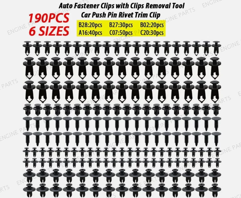 Juego de guardabarros de panel remaches de plástico para sujetador de carrocería de auto 190 piezas Foto 4 de 4