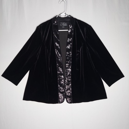 Alex Evenings Pant Suit Womens 2X Black Velvet Sequin 3/4 Open Straight Leg - Picture 2 of 16
