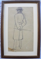 Aroldo Bonzagni (Cento 1887-Milan 1918) bourgeois with bow tie and stick cm30x16