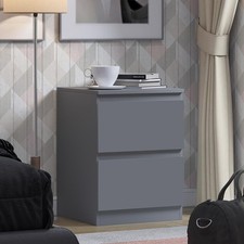 2 Drawer Bedside Table Nightstand Matt Dark Grey Bedroom Furniture