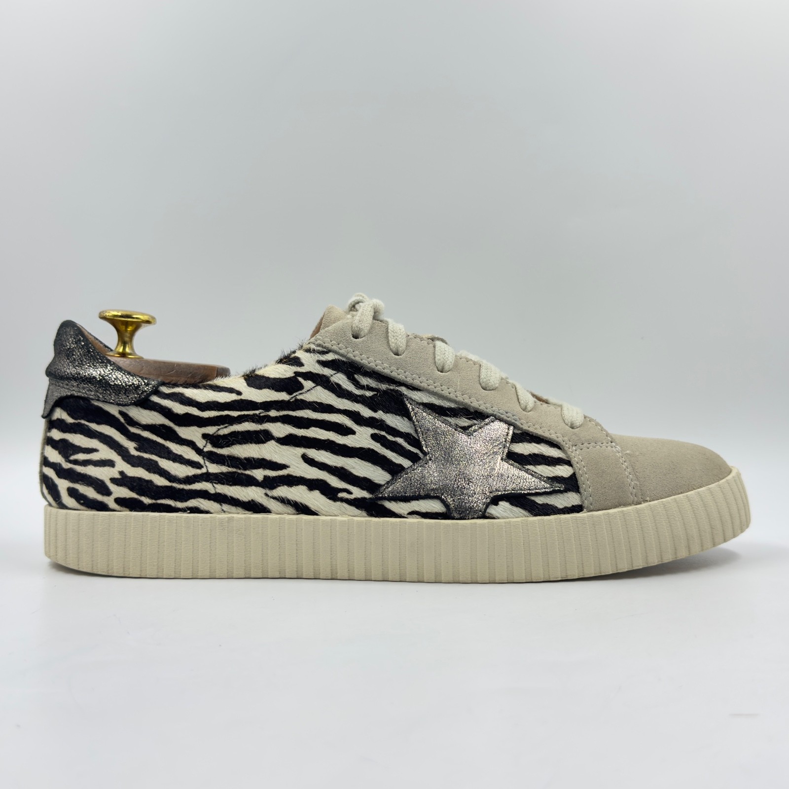 Scarpe da ginnastica donna Marks And Spencer beige scamosciate pony hair taglia UK 7 5