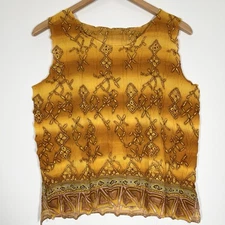 Italian Vest Top Crinkle Polyester Wavy Edge Aztec Pattern Boho Ethnic Tribal L