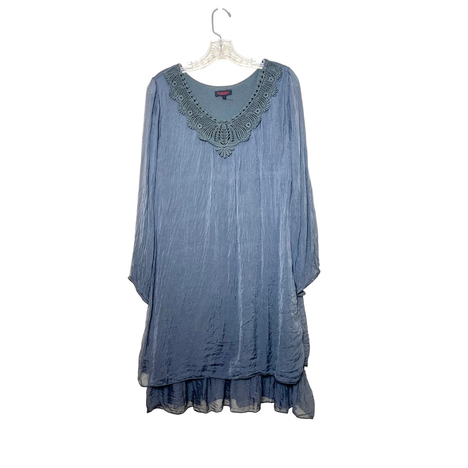 Vestido Carla Conti Gris Seda Hecho en Italia Encaje Pequeño Cachicho Hada Femenino Foto 2 de 4