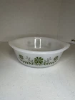 Vintage Pyrex Glass Green Daisy Floral Casserole Dish 60s Quart