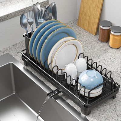 Small Sink Dish Drying Rack with Drainboard, Compact Dish Drainer for Kitchen...