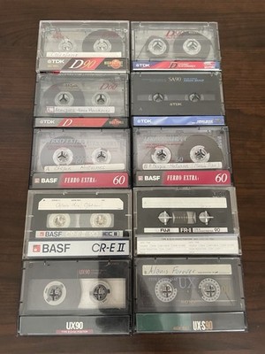Lot of 10 TDK, SONY, BASF, FUJI Audio Cassettes Tapes, 60 & 90 min, Used/Blanks