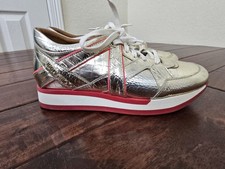 JIMMY CHOO LONDON GOLD MIRROR SNAKE LOGO TRAINERS SNEAKERS 37