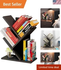 Elegant 3-Tier Wood Tree Bookshelf - Space-Saving Mini Bookcase in Black