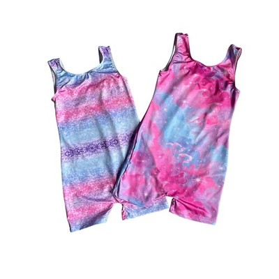 Gymnastics Leotards Biketards Girls 5-6 Shorts Sleeveless Pink Bundle of 2