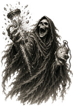 Grim Reaper Crushing Hourglass Holding Pocket Watch Horror Vinyl Sticker Decal