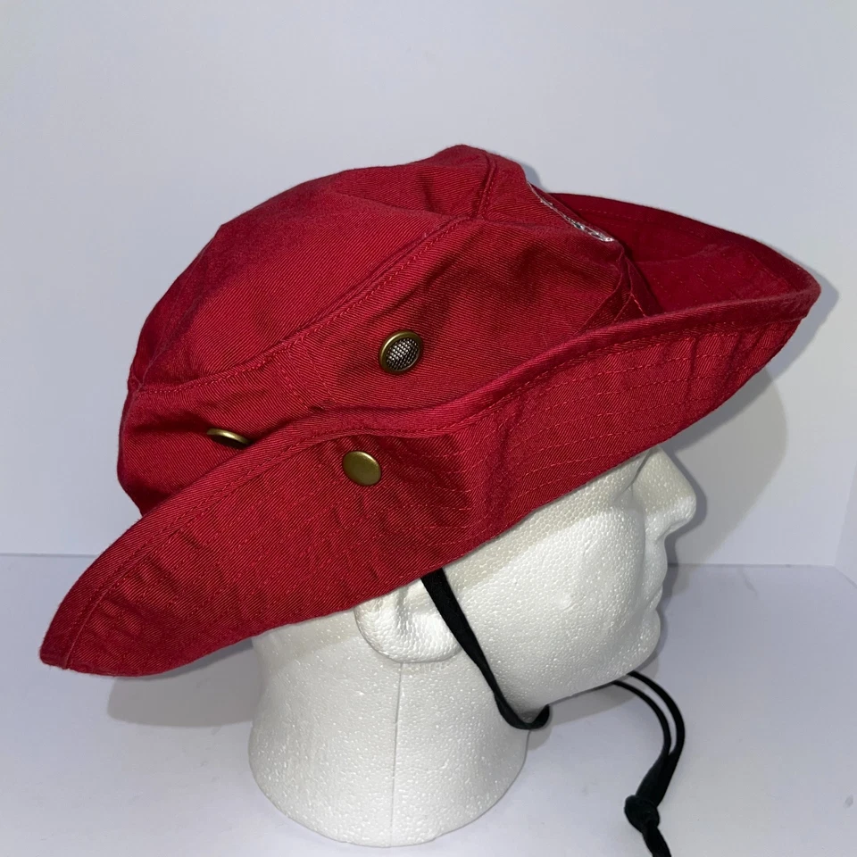 TOW Stanford Bucket Hat Red 100% Cotton Breathable Pearl Snap Chinstrap - Image 4 of 4