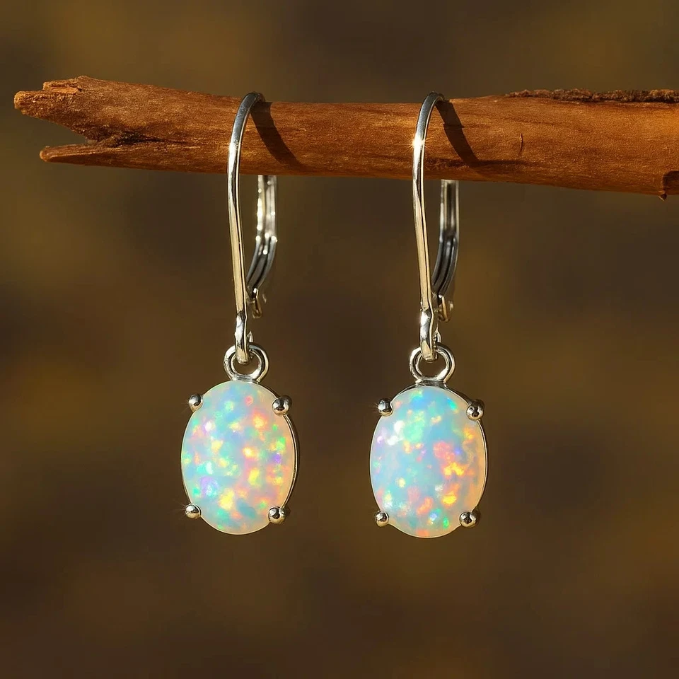 Natural Fire Opal Teardrop Dangle Earrings Chakra Healing Delicate Women Jewelry - Image 2 of 4