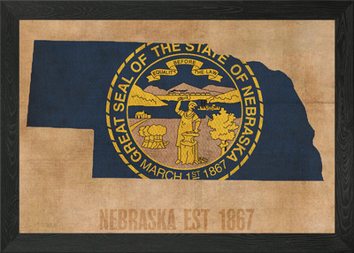 Nebraska Bundesstaat Flagge Karte gerahmtes Wandbild Poster Leinwanddruck Bild