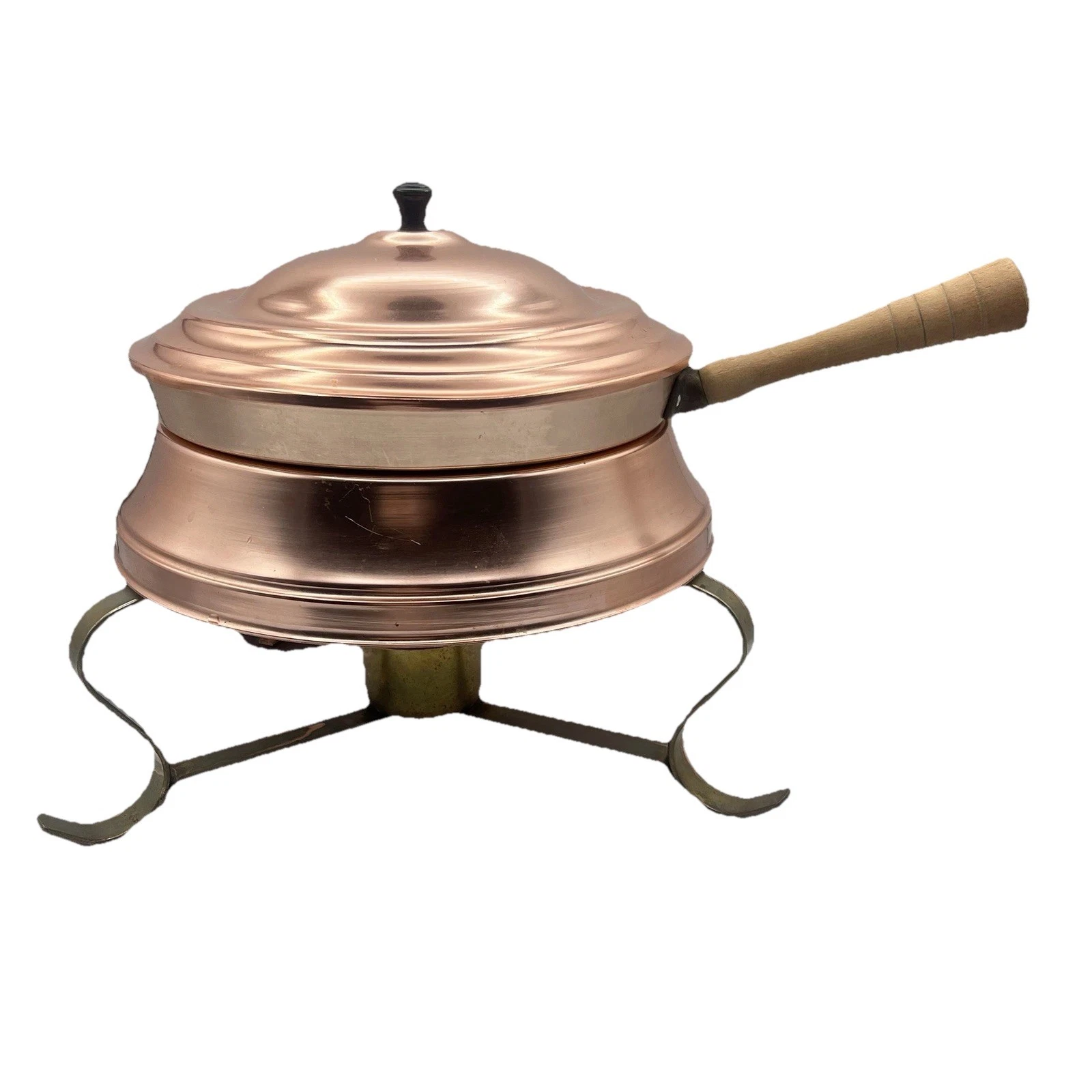 Vintage 4 Piece stainless steel ￼Copper coded Fondue Set