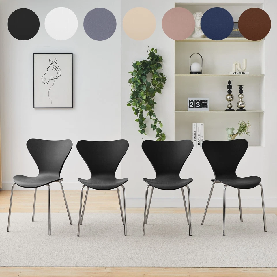 Set of 4 Dining Chair Stackable Kitchen Lounge Living Room Corner Reception - Image 1 of 4