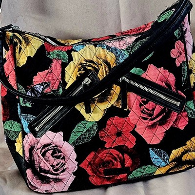Vera Bradley  BOLD Black and Floral Motif Large Messenger/Shoulder Bag  