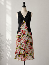 Adrianna Papell 100% Silk Floral Midi Dress Size 14 Sleeveless Wedding Guest Y2K