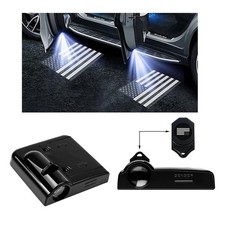 2PCS Car Door Lights Logo Projector, Wireless Black American Flag