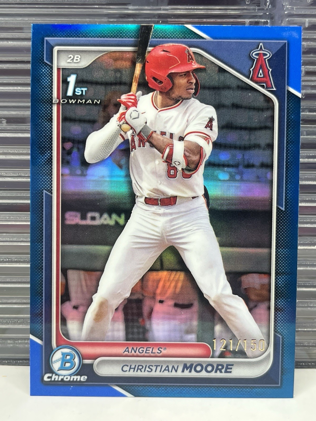 2024 Bowman Draft #BDC-13 Christian Moore 1st Bowman Chrome Blue Refractor /150