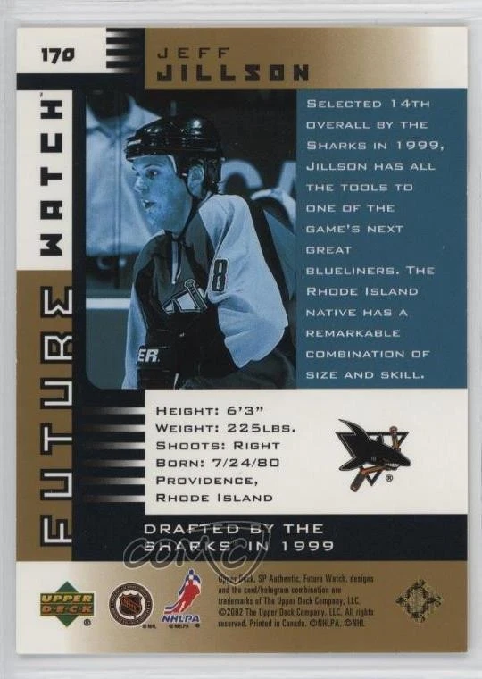 2001-02 SP Authentic Future Watch Gold Limited /25 Jeff Jillson #170 Rookie RC - Image 2 of 2