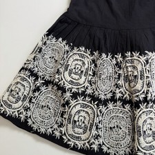 Boho Folk Embroidered Flare Mini Skirt Women's 8 Black White Hippie Festival
