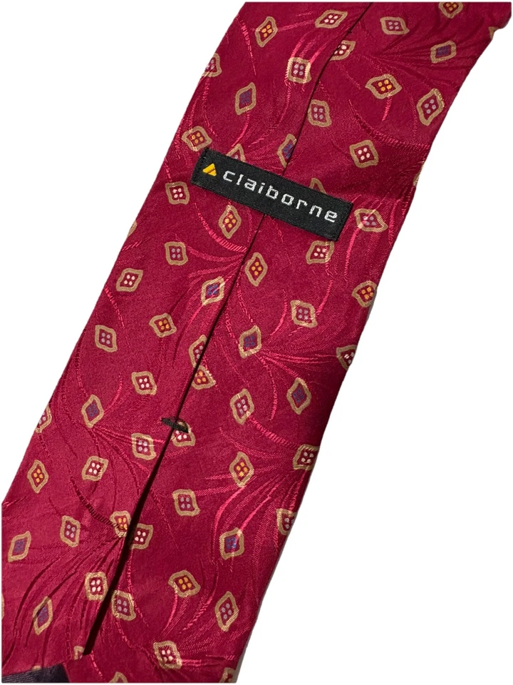 Галстук Liz Claiborne красный геометрический дизайн итальянский шелк сделано в США - Изображение 3 из 4