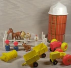 Vtg 1968/69 Fisher-Price Little People Farm Set  Tractors, Hex Animals/Pig, Silo