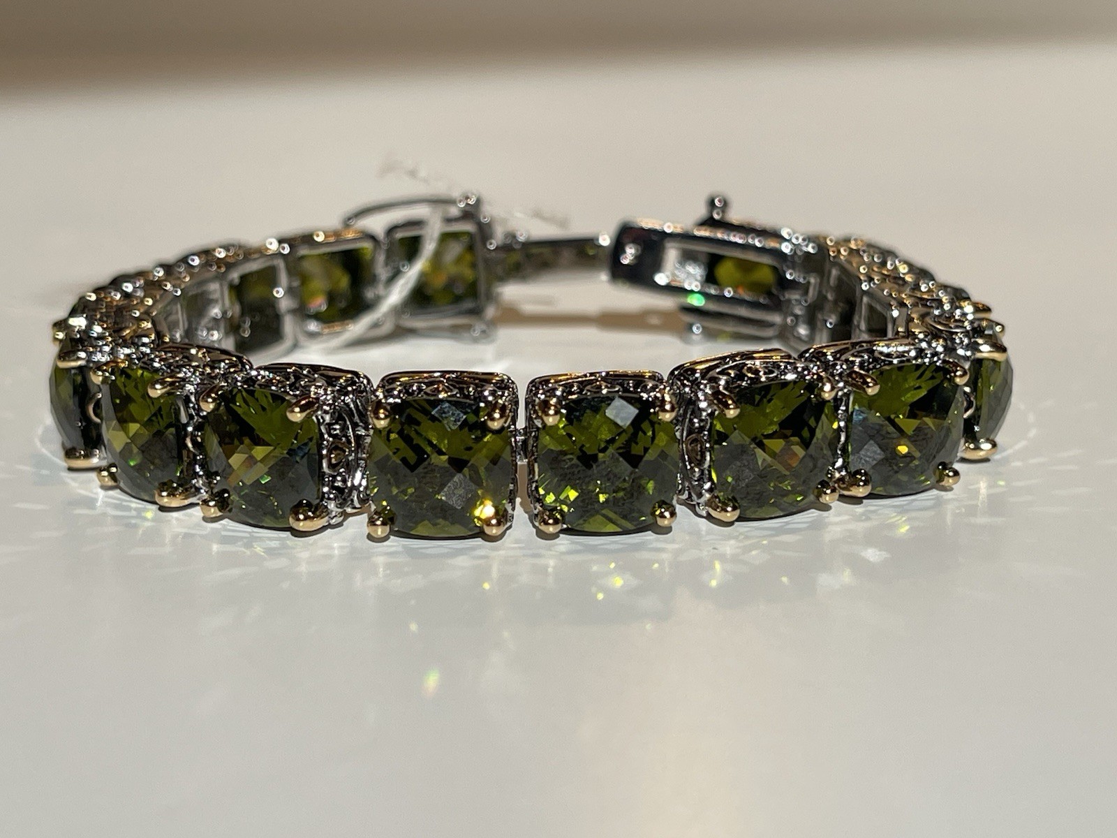 Park Lane CZ Olivine Signature Bracelet Silver & Gold Tone Finish Crown Settings